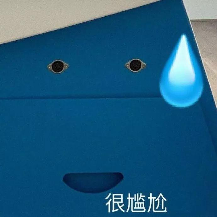 蓝色箱子脸尴尬流汗 表情包