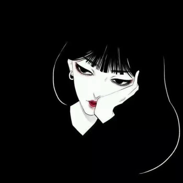 高冷厌世脸托腮女生黑白头像 - 动漫头像