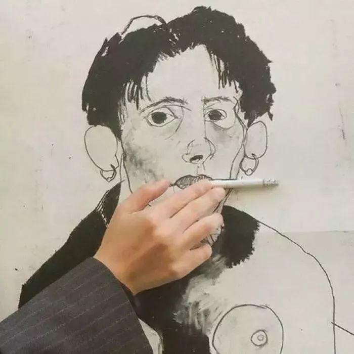 手绘男子瞪大眼睛被强行喂笔 - 沙雕头像