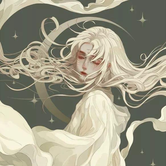 白发少年闭眼唯美动漫插画 头像