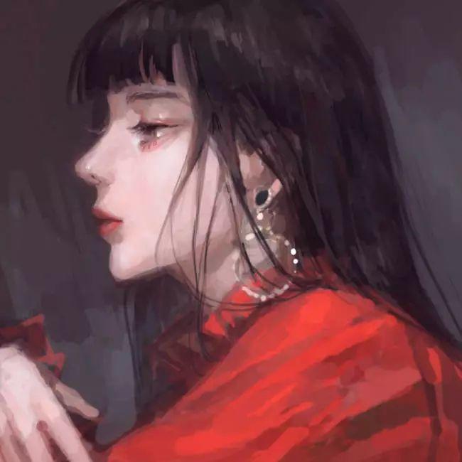 红衣女子侧脸清冷插画 头像