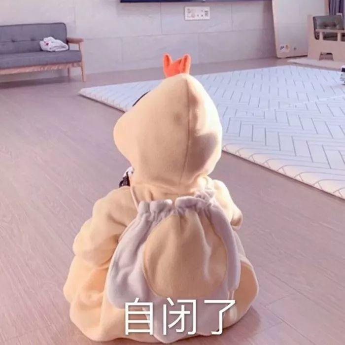 穿着小鸡服的小孩自闭了 表情包