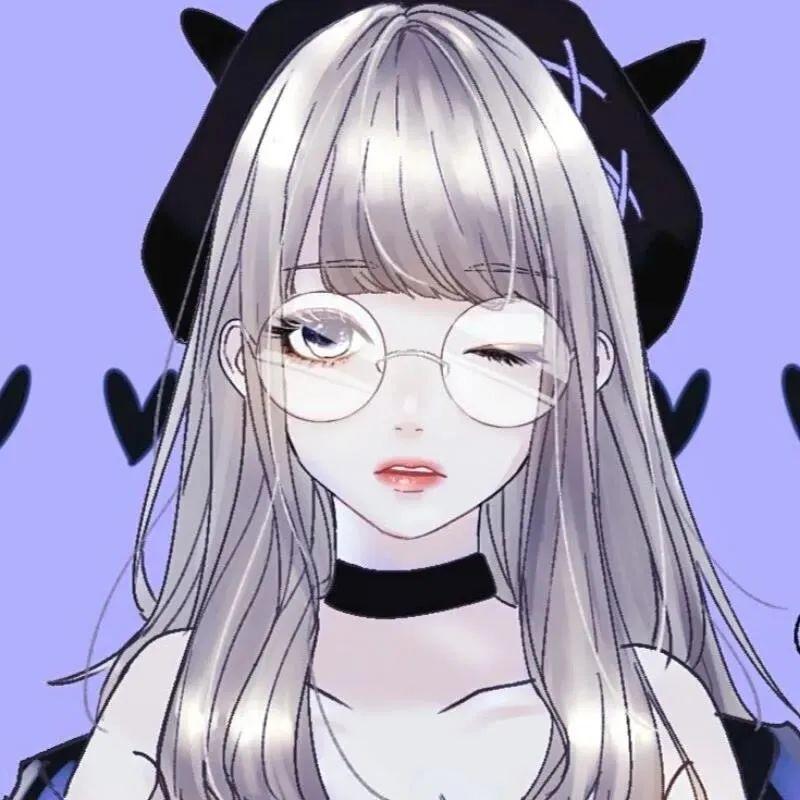 银发眼镜娘猫耳wink俏皮表情 头像