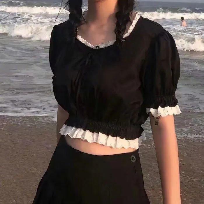 海边黑色蕾丝上衣双马尾女生 头像