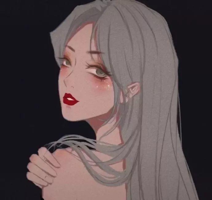 银发红唇二次元美少女侧脸 头像