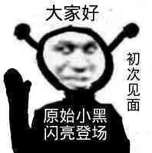 大家好初次见面原始小黑闪亮登场 表情包